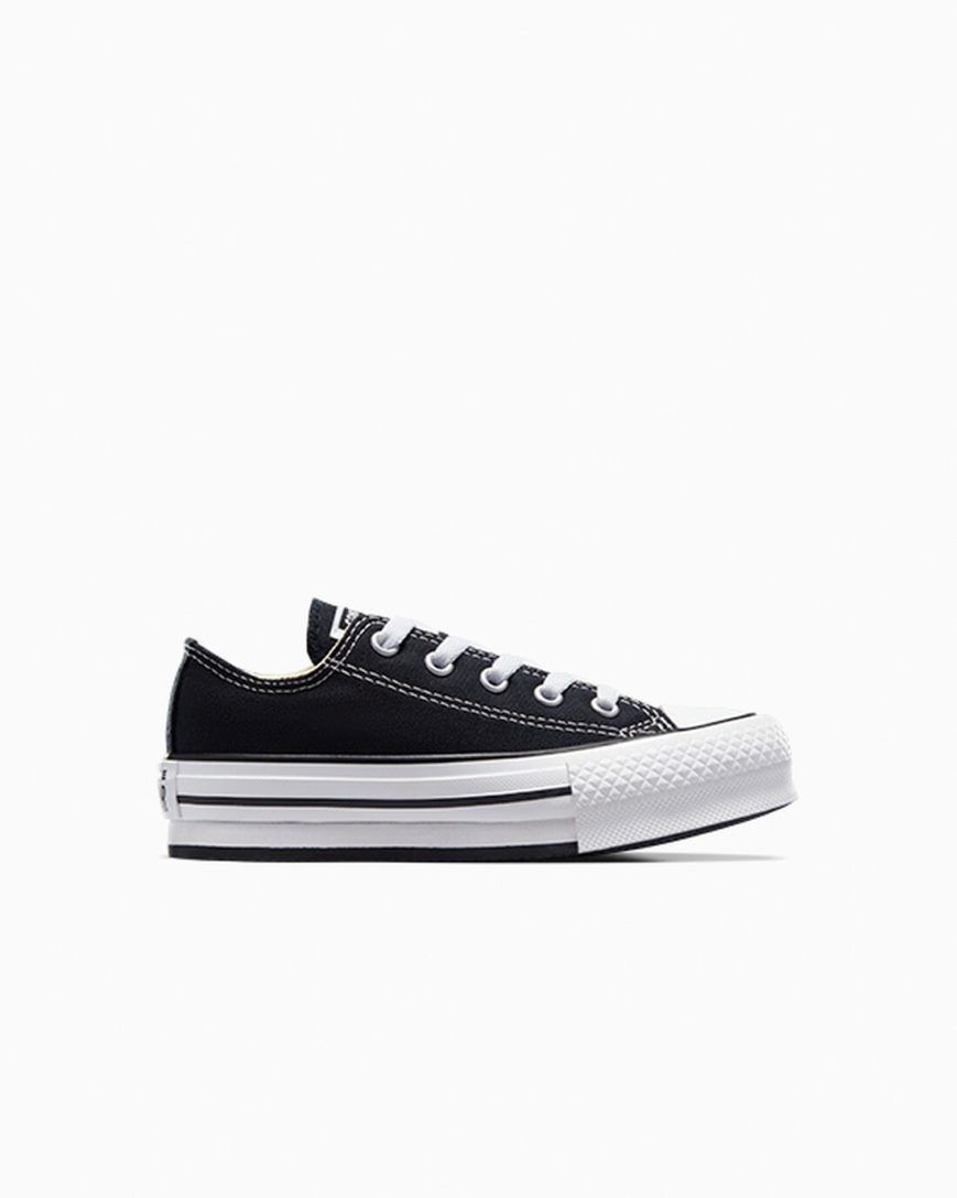 Sapatos Plataforma Converse Chuck Taylor All Star Lift Cano Baixo Menina Pretas Branco Pretas | PT V05P417